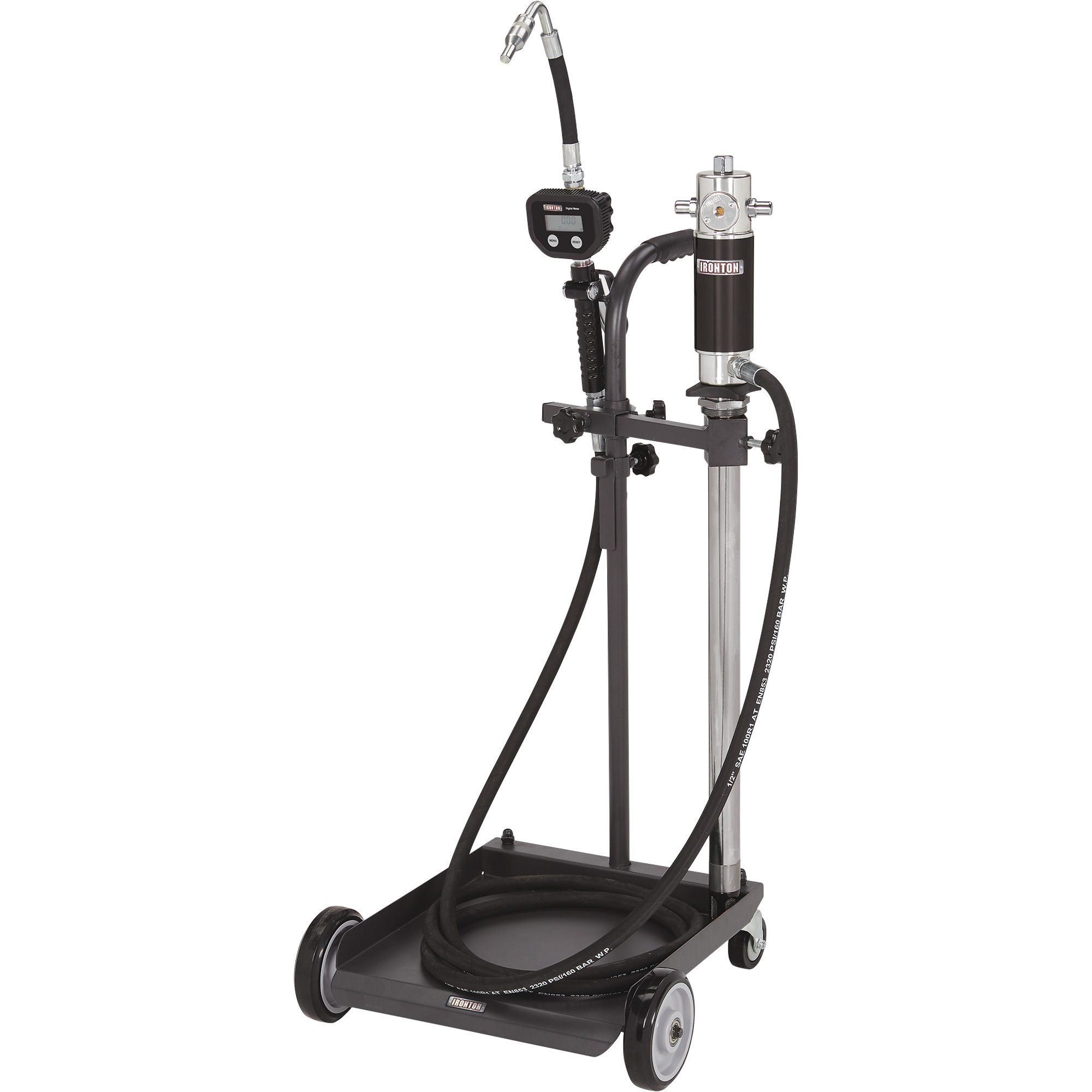 Ironton Air-Operated 5:1 Oil Pump Kit with Cart, 3.7 GPM, 13–16-Gal. Drum Capacity